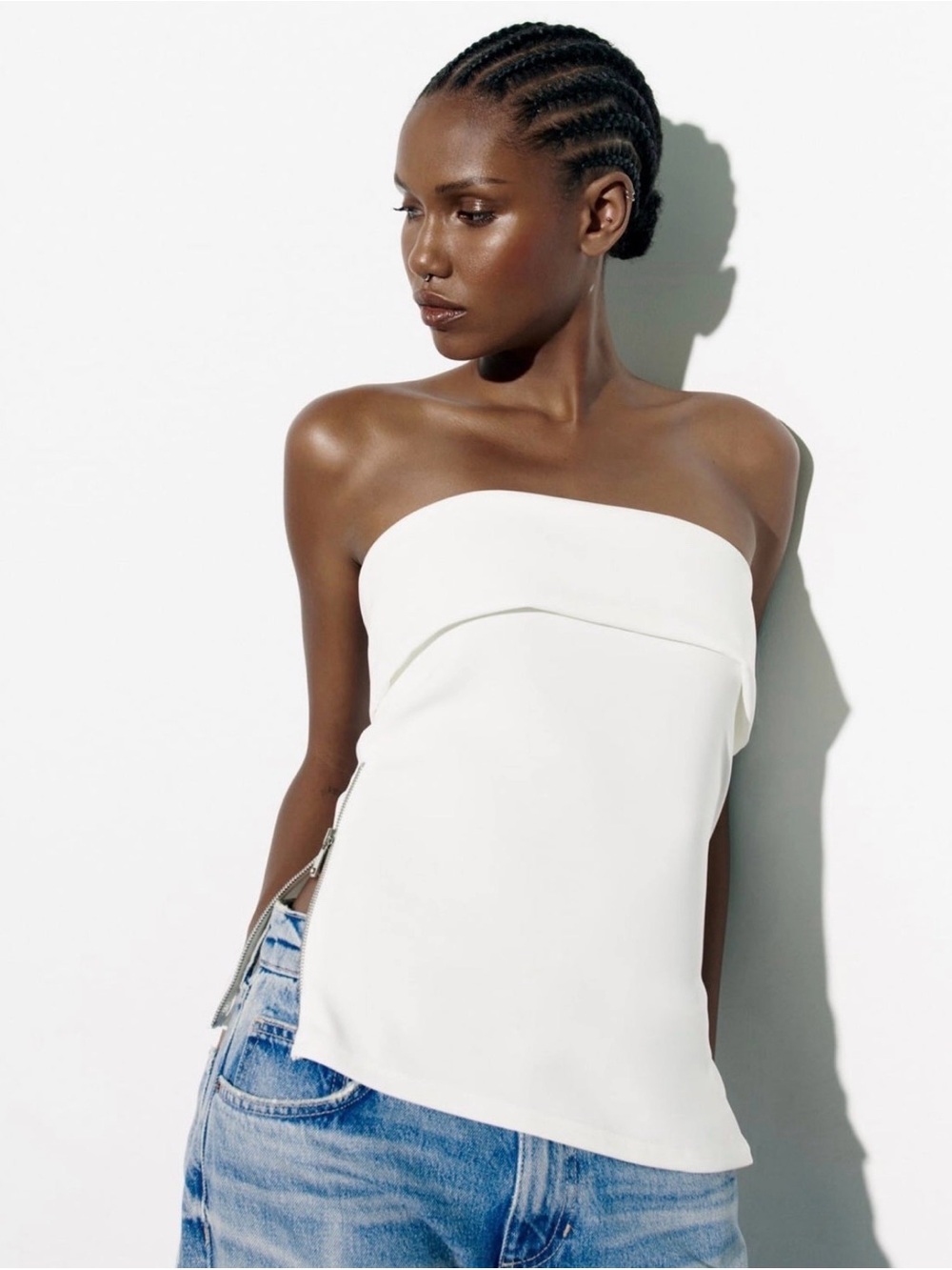 Zara White Strapless Fold-Front Camisole